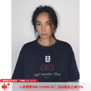 物理少年「CEO」复古假两件拼接格纹衬衫袖定制PVC标刺绣长袖T恤