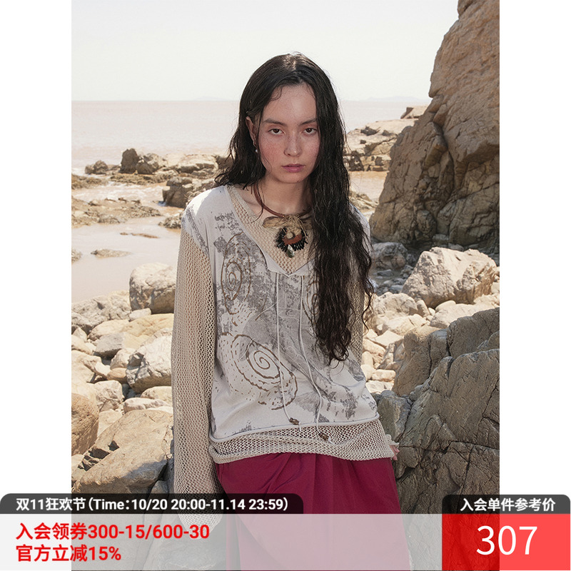 物理少年航海神话针织镂空套头衫