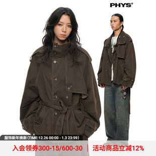物理少年「克洛诺斯」插肩袖 风衣外套 活页设计全棉牛仔棕色短款