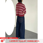 物理少年「深蓝之谜」赤耳原牛直筒牛仔裤 男女水洗复古休闲长裤 子