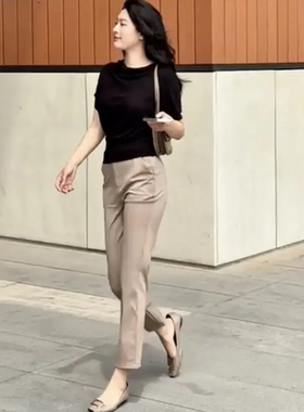 网红老钱风夏季薄款高腰显瘦九分直筒小脚烟管西裤女通勤职业工作