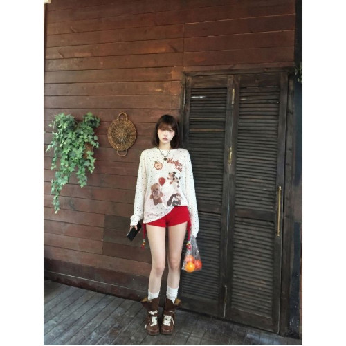 韩系松弛感休闲上衣女夏季宽松波点印花防晒罩衫短裤两件套