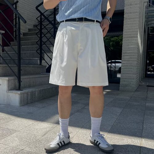 韩国东大门代购夏时尚简约百搭百慕大褶边半松紧腰休闲短裤PT4612
