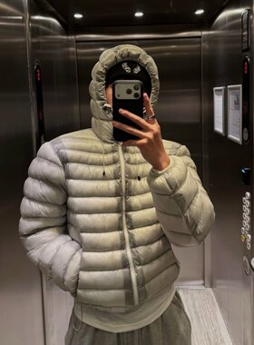 韩国东大门男装代购连帽横绗棉服短款轻薄抽绳保暖面包外套JK5408