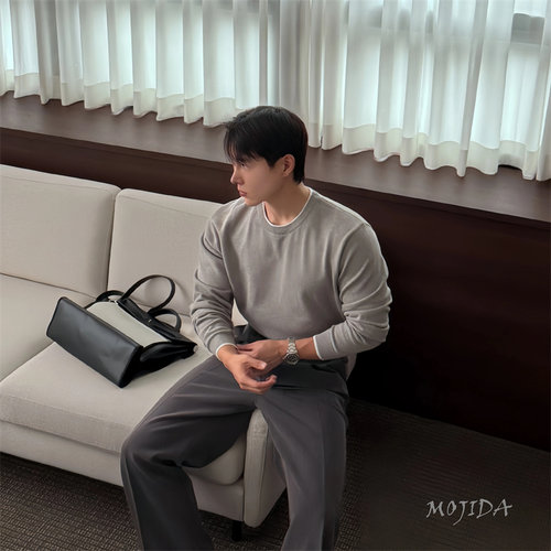 韩国男装代购LEPEL拼色边假两件USA匹马棉针织衫长袖T恤男-CD1751