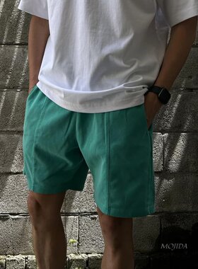 韩国代购东大门男装休闲拼接线水洗短裤宽松轻奢运动膝上裤PT4516