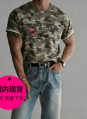 【特价现货】韩国东大门男装潮流迷彩圆领休闲印花短袖T恤男TS024