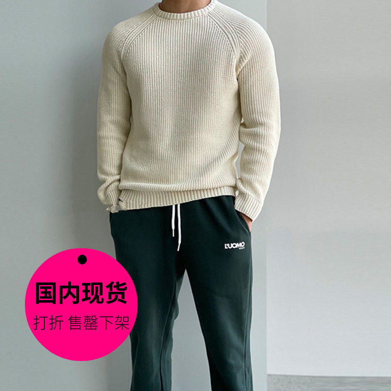 【特价现货】韩国东大门男装插肩袖圆领套头休闲针织衫毛衣男1636