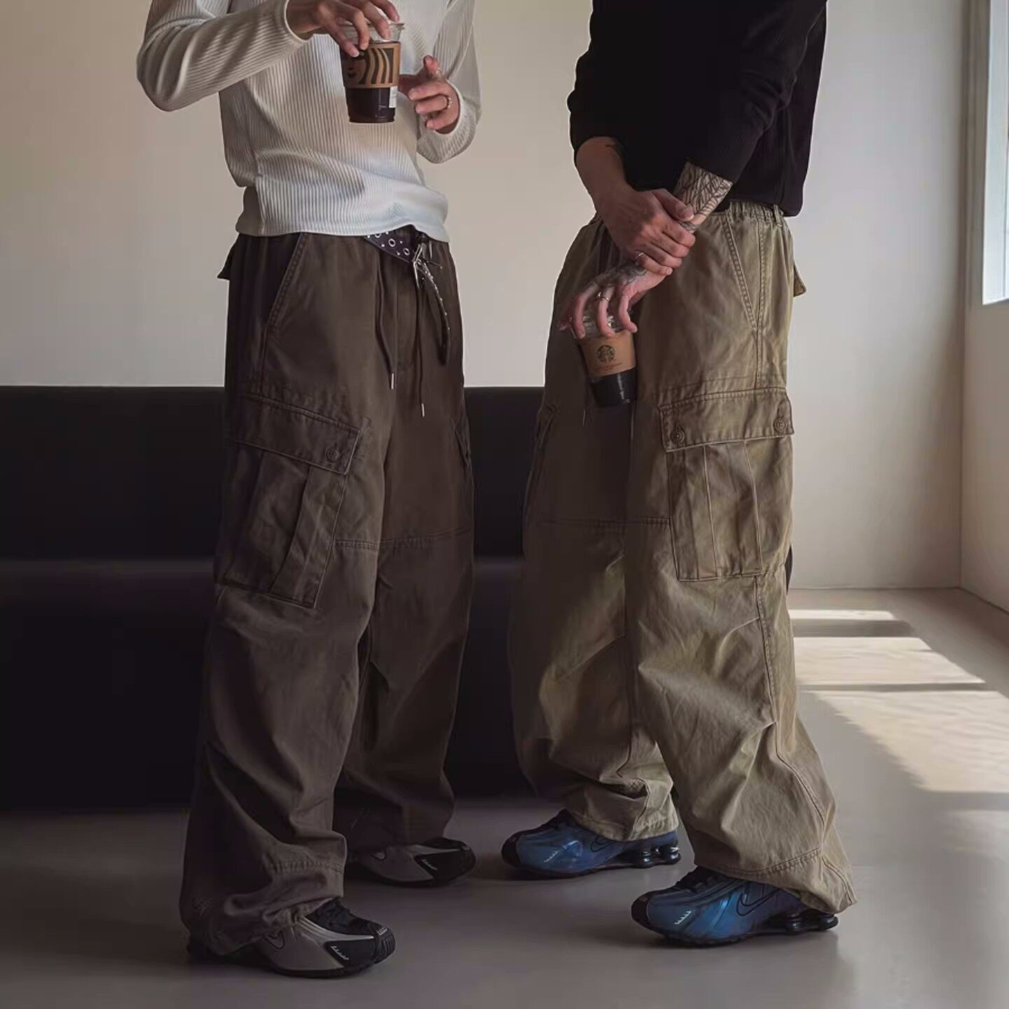 韩国代购unbon男女工装850g重工拼接阔腿ins圣水小众休闲裤PT3981