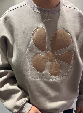 韩国东大门男装代购高品圆领花朵落肩短款花朵卫衣上衣潮流TS4820