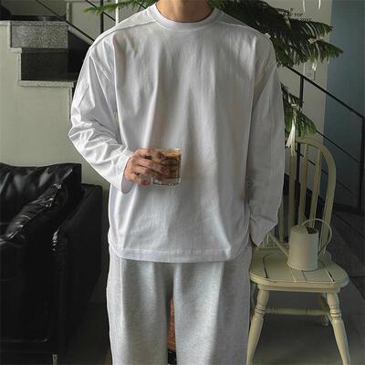 魔吉达韩国男装LAINEI棉质立体拼线设计春季宽松长袖T恤男-TS3305