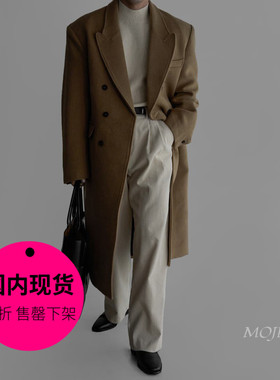 【特价现货】韩国东大门男装羊毛阔版长款戗驳领双排扣大衣JK4505
