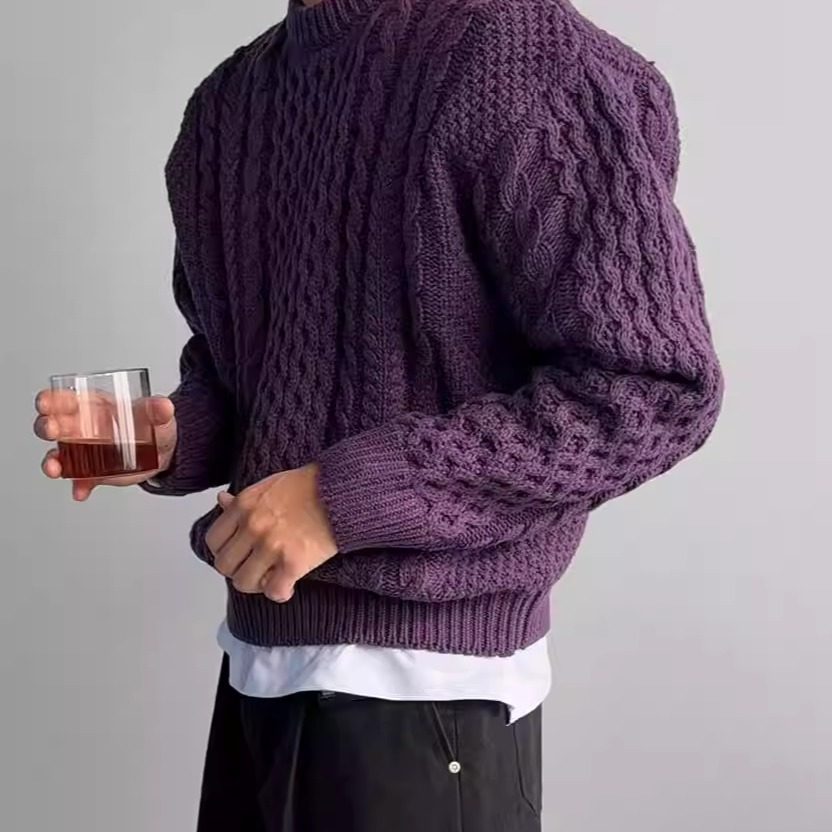 韩国代购男装立体麻花重工纹理圆领厚实保暖针织毛衣秋冬款CD2118