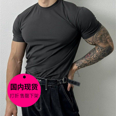 【特价现货】韩国东大门男装冰爽质感圆领弹力健身短袖T恤-TS2080