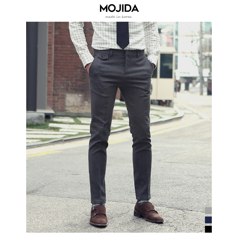 现货！秋韩国男裤商务毛呢修身休闲西裤男士韩版显瘦小脚休闲裤|ruв категории Мужская одежда, брюки - от Buy2taobao.com для оказания профессиональной услуги покупки агента Taobao