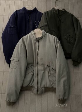 韩国男装代购美式复古工装棉服男 多口袋立领宽松夹棉夹克JK5387
