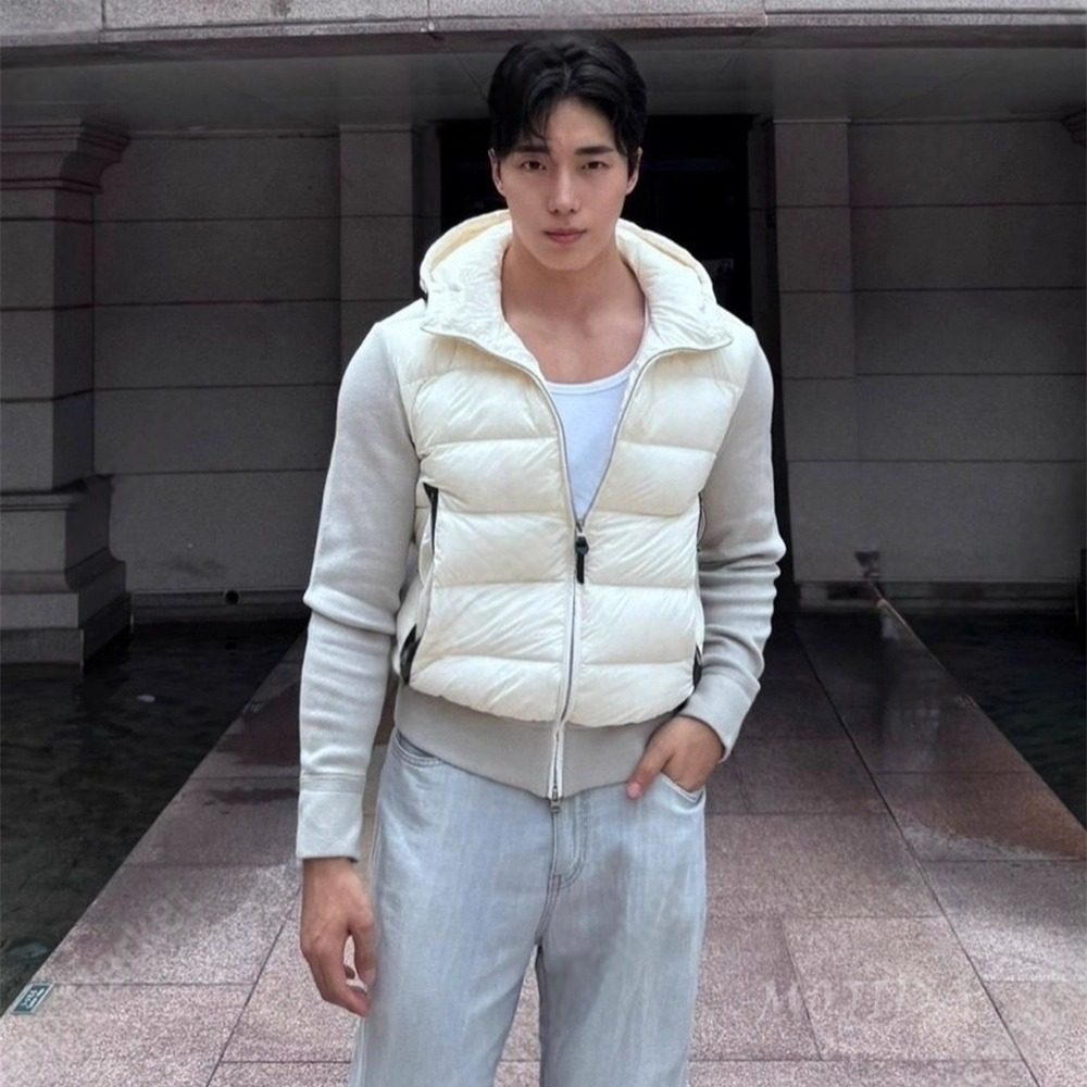 韩国东大门男装高品轻熟风羊毛拼接拉链立领羽绒服马甲外套JK4212