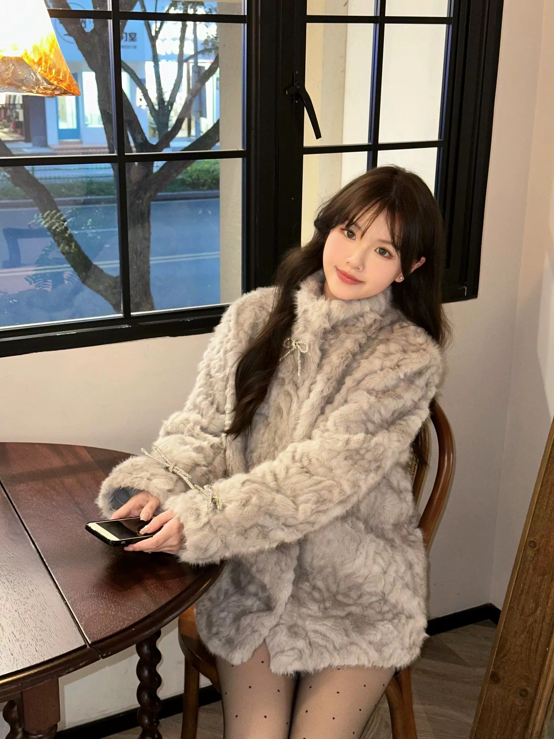 2024冬季新款仿皮草毛毛外套女立领加厚中长款仿貂毛皮毛一体大衣