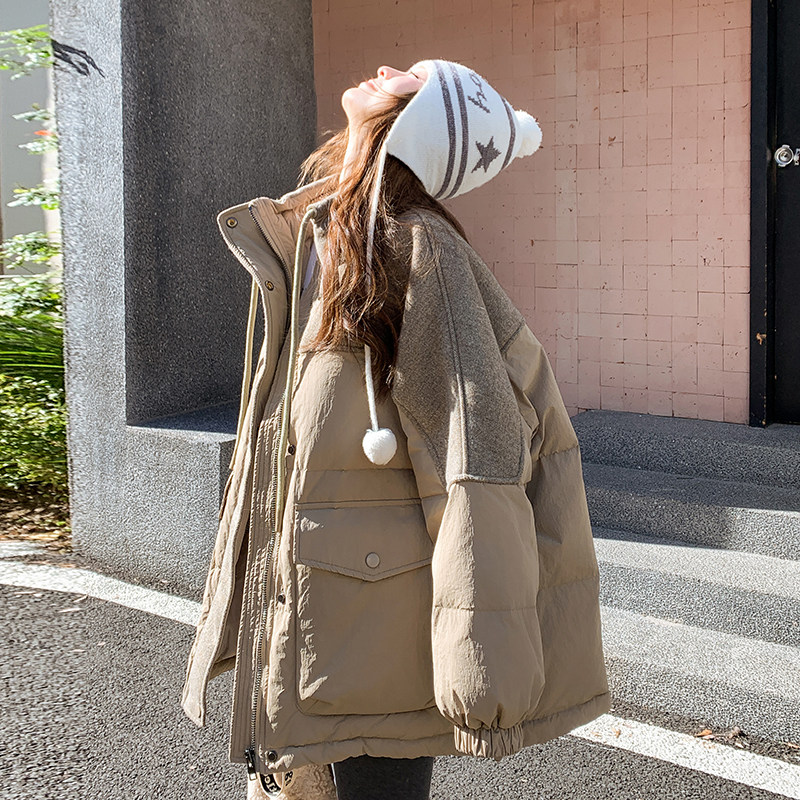 卡其色休闲羽绒服女设计感2025冬季韩版新国标90白鸭绒外套羽绒服,女装羽绒服,2D073