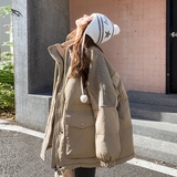 卡其色休闲羽绒服女设计感2025冬季韩版新国标90白鸭绒外套羽绒服，女装羽绒服，2D073