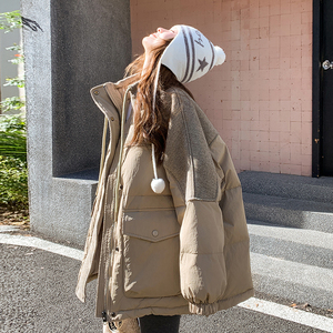 卡其色休闲羽绒服女设计感2025冬季韩版新国标90白鸭绒外套羽绒服图片
