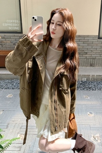 复古咖色工装夹克上衣女春秋2025新款超火好看高级小众宽松短外套图片