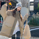 卡其色休闲羽绒服女设计感2025冬季韩版新国标90白鸭绒外套羽绒服，女装羽绒服，2D073
