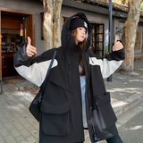 黑色工装羽绒服外套女中长款冬季小个子加厚学院风90白鸭绒冲锋衣，女装羽绒服，2D073