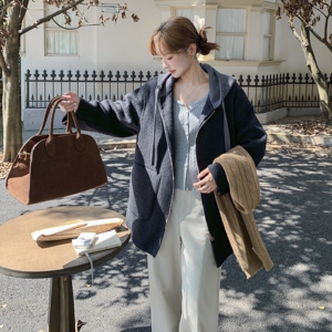 韩系休闲双面羊绒大衣女中长款2025秋冬新款高级感连帽羊毛外套图片