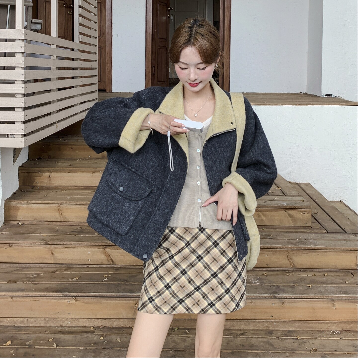 小个子双面羊绒大衣女2025秋冬新款韩系高级感百搭羊毛大衣短外套,女装毛呢外套,2D073