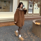韩版格纹翻领单排扣双面呢羊毛外套女2025冬季气质时髦中长款大衣，女装毛呢外套，2D073