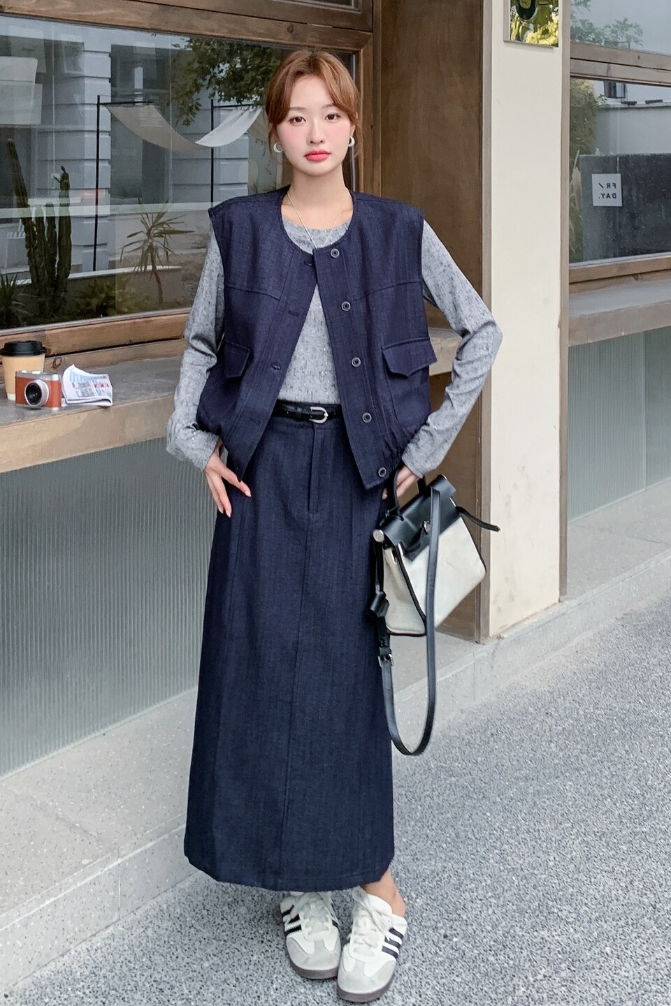 休闲工装马甲T恤半身裙套装女春秋2025新款盐甜系穿搭减龄三件套,女装套装/套裙,2D073