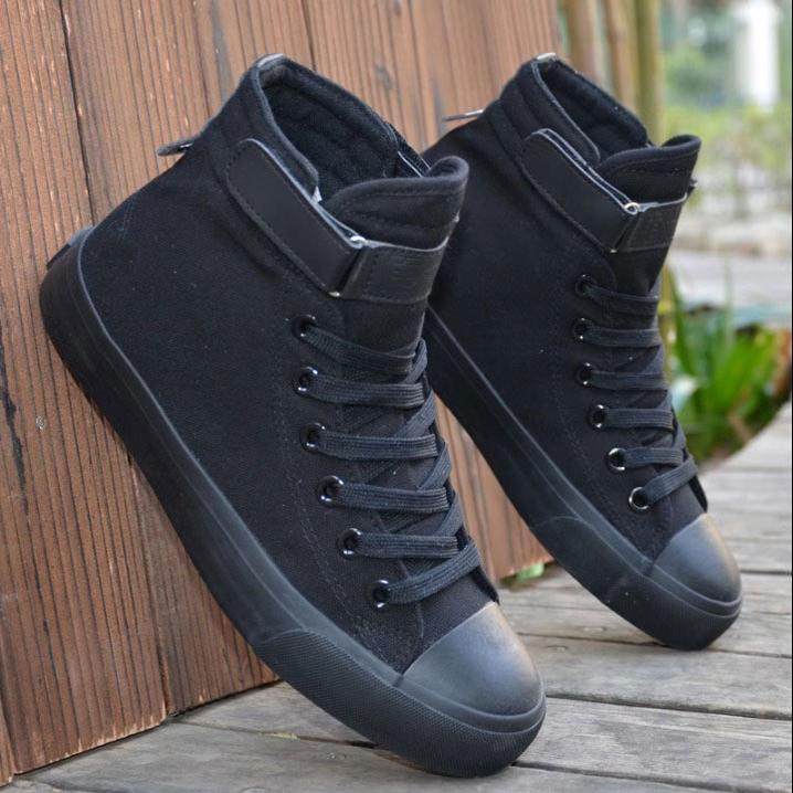 春秋季新款白色高帮帆布鞋休闲小白鞋情侣款布鞋学生韩版情侣布鞋