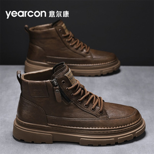 意尔康马丁靴2026新款男士秋冬季高帮板鞋男鞋英伦复古休闲工装鞋