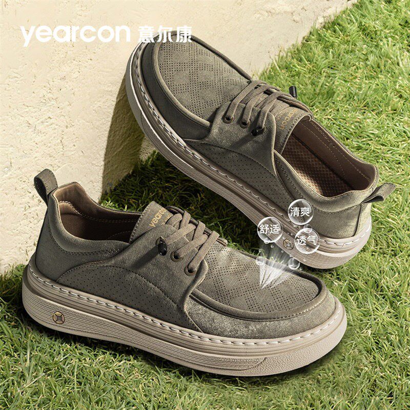 意尔康帆布鞋男鞋2026新款夏季透气爆款一脚蹬休闲板鞋男士豆豆鞋
