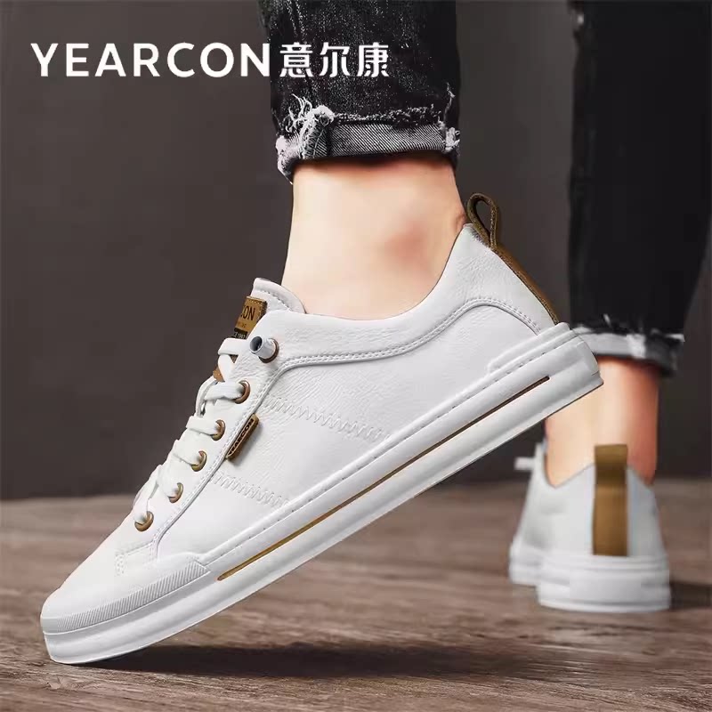 意尔康小白鞋男鞋2026新款夏季透气薄款百搭男士一脚蹬休闲皮鞋子