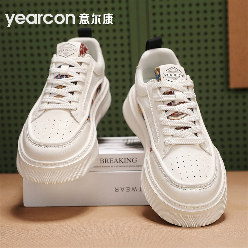 意尔康鞋子男鞋2025新款夏季薄款网面透气厚底小白鞋男士休闲板鞋