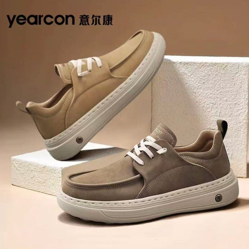意尔康板鞋男鞋2026新款春秋冬季加绒棉一脚蹬男士豆豆鞋休闲皮鞋