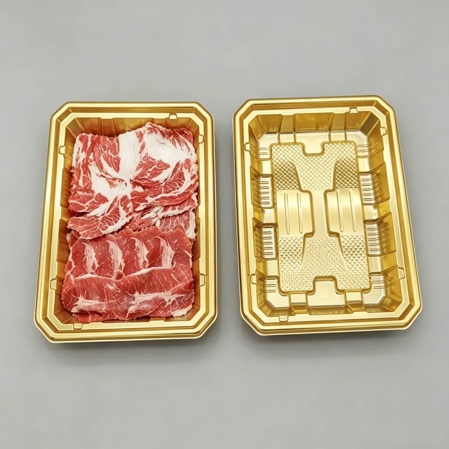 商超一次性高档金色生鲜托盘牛肉包装盒烤肉长方形陈列打包托盘