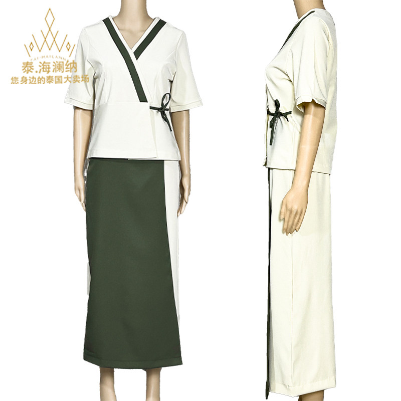 泰式按摩服工作服阔腿裤Spa美容师养生馆绿色套装工作服可绣LOGO