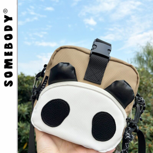 三色补丁熊猫斜挎包女2025春夏新可爱少女包包卡通百搭小众单肩包