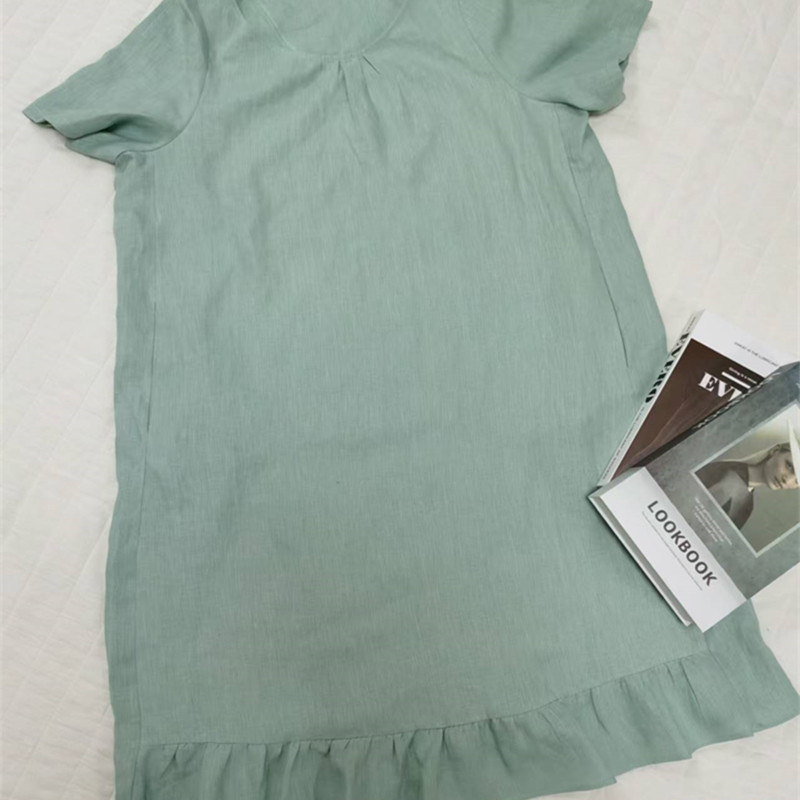 女性亚麻长款荷叶边家居服吸汗