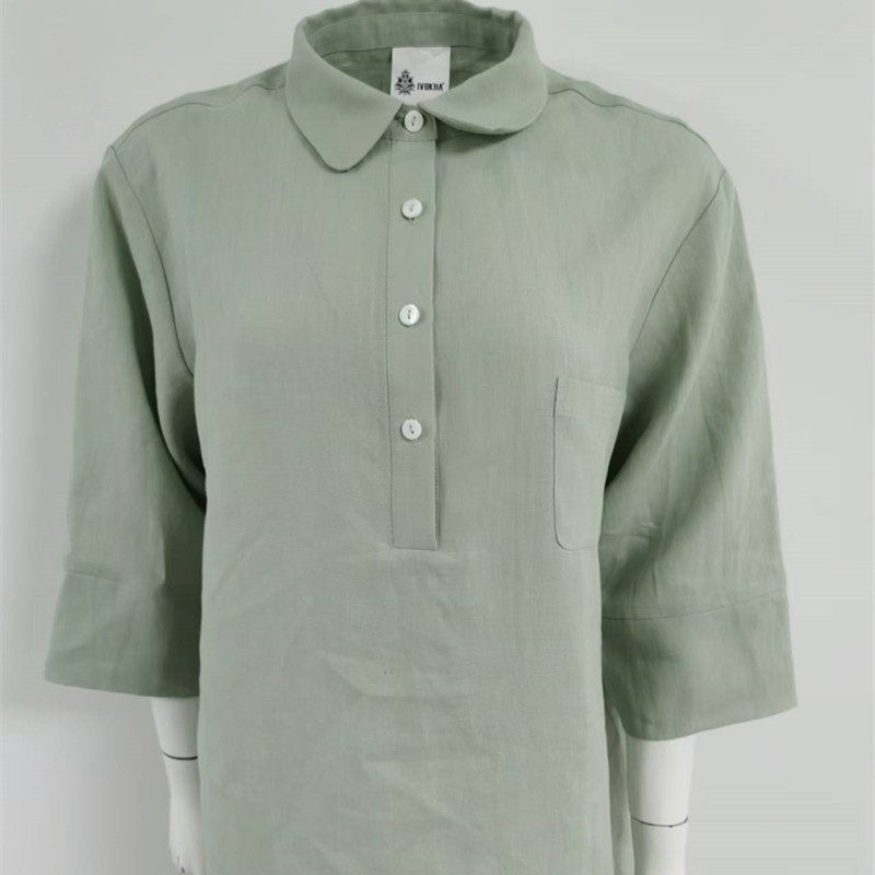 女款亚麻翻领家居服吸汗