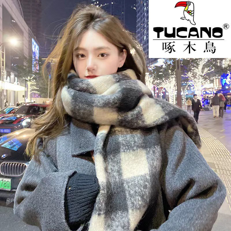 啄木鸟格子围巾女款2025新款冬轻奢高级感护肩女生围脖韩系氛围感