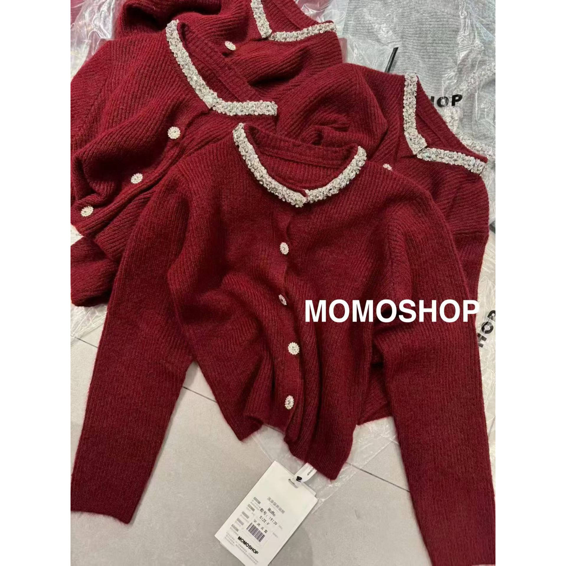 2025冬季新款圣诞款重工手工钻设计感百搭保暖毛衣开衫