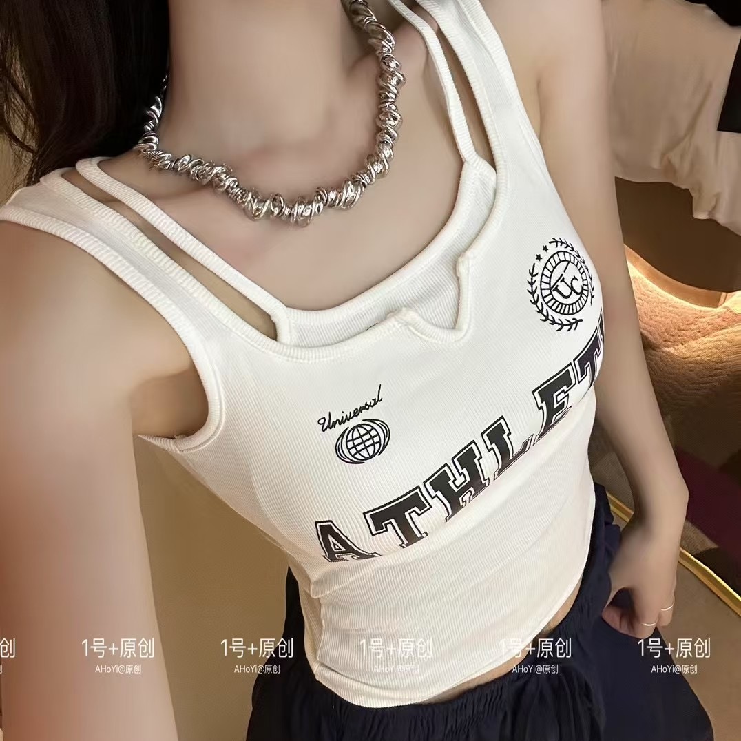 2025夏季新款韩版时尚百搭字母印花吊带背心女显瘦上衣