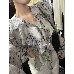法式气质豹纹衬衣女款2026春装女装春季新款小资小上衣防晒衬衫女