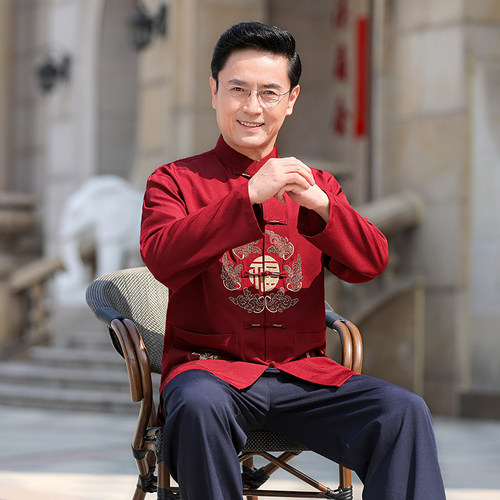 唐装男中国风金福套装男爷爷汉服