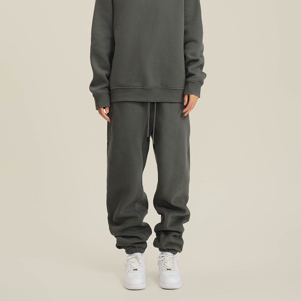 美式潮牌男纯色卫裤秋冬加绒加厚宽松直筒束脚裤情侣男潮休闲裤