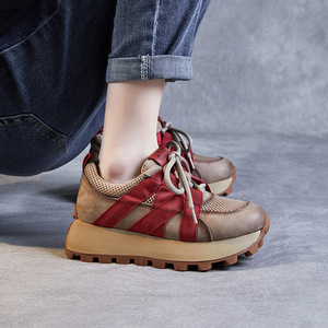 专柜出口品质真皮厚底增高红色阿甘鞋女2024春季新休闲复古运动鞋
